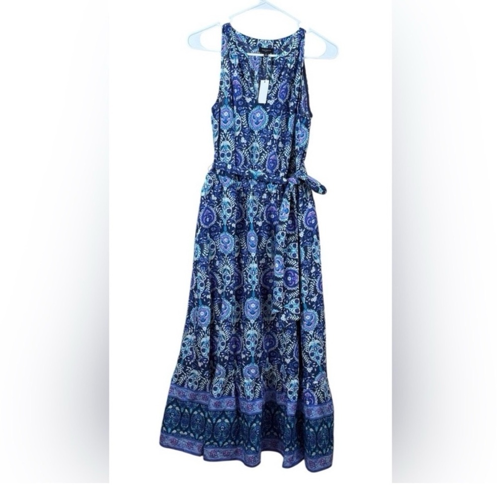 Talbots Floret Medallion Bold Vibrant Paisley Cotton Tie Waist Maxi Dress Sz 4